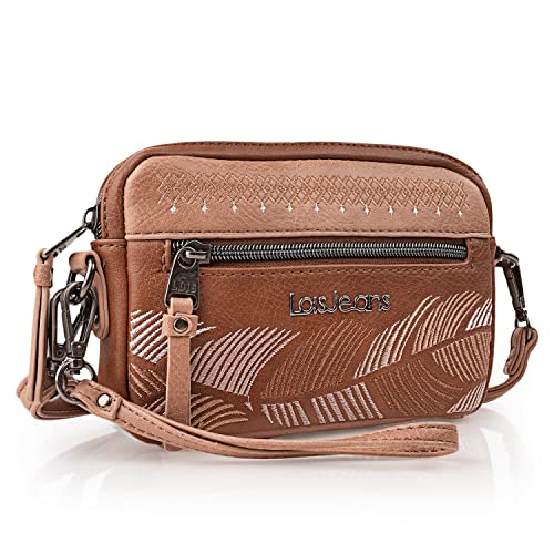 Lois - Handtasche Damen Umhängetasche - Handtasche Klein Umhängetasche für Frau mit Verstellbarer Riemen. Kleine Handtasche Damen mit Reißverschluss Schließen 310725, Braun von Lois