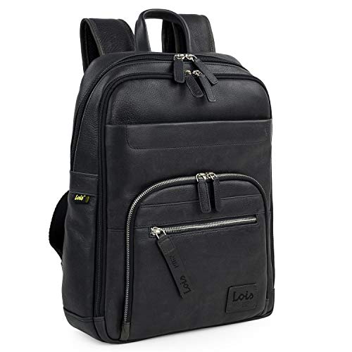 Lois - Lässiger Laptop Rucksack mit USB Anschluss - Herren Rucksack mit Laptopfach - Multifunktionaler Rucksack Laptop - Rucksack Herren Arbeit für Alltag und Uni Brand Rucksack Schule, Schwarz von Lois