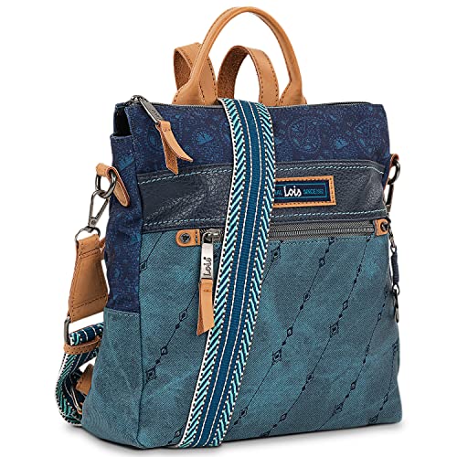 Lois - Cityrucksack Damen Klein Elegant Rucksack Damen Schwarz Alltag Modern, Kleiner Rucksack Damen für Büro Reise City Kollektion., Blau von Lois
