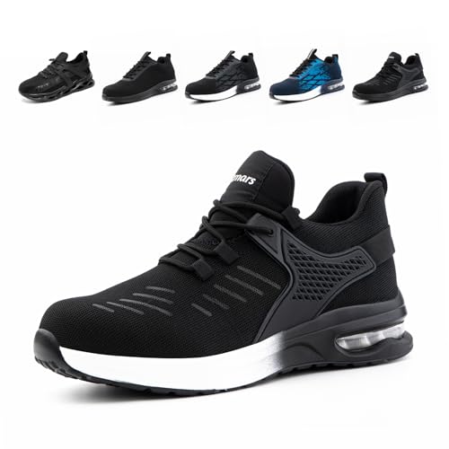 Loiston Arbeitsschuhe Herren Sicherheitsschuhe Damen Stahlkappe Schutz Leicht rutschfest Luftkissen Stoßdämpfend Sneaker SM2-SchwarzWeiß EU43 von Loiston