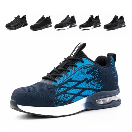 Loiston Arbeitsschuhe Herren Sicherheitsschuhe Damen Stahlkappe Schutz Leicht rutschfest Luftkissen Stoßdämpfend Sneaker SM3-Blau EU41 von Loiston