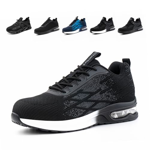 Loiston Arbeitsschuhe Herren Sicherheitsschuhe Damen Stahlkappe Schutz Leicht rutschfest Luftkissen Stoßdämpfend Sneaker SM3-Grau-1 EU42 von Loiston