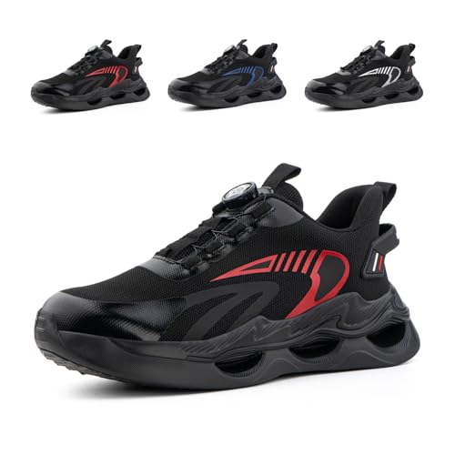 Loiston Sicherheitsschuhe Herren Arbeitsschuhe Damen Leicht Stahlkappenschuhe S3 S2 S1 Atmungsaktiv Schutzschuhe mit Drehknopf Rot Gr.45 von Loiston