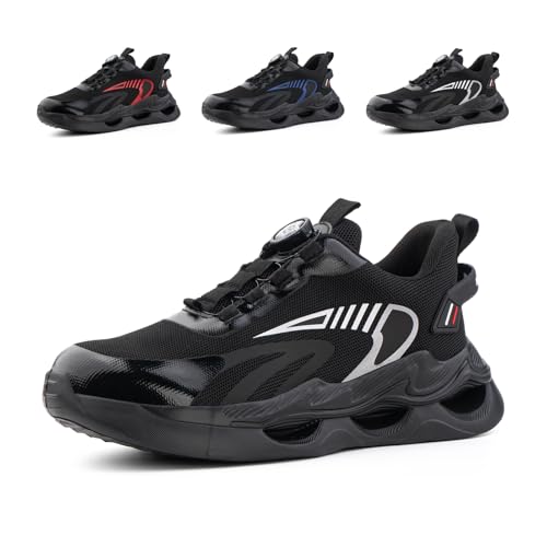 Loiston Sicherheitsschuhe Herren Arbeitsschuhe Damen Leicht Stahlkappenschuhe S3 S2 S1 Atmungsaktiv Schutzschuhe mit Drehknopf Schwarz Gr.41 von Loiston