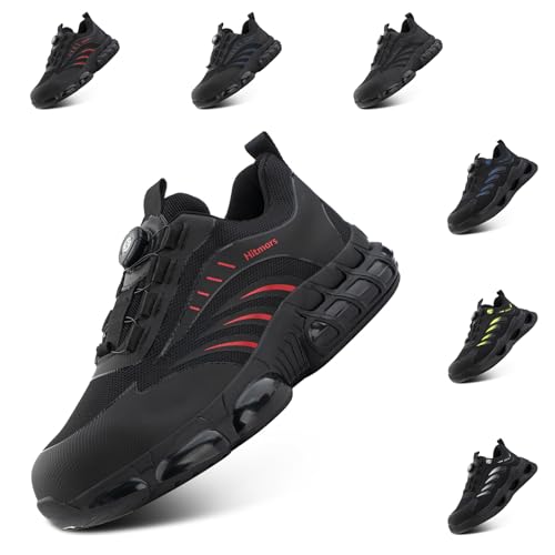 Loiston Sicherheitsschuhe Herren Damen Arbeitsschuhe mit Stahlkappe Sneaker rutschfest Leicht Atmungsaktiv Schutzschuhe Rot 42 EU von Loiston