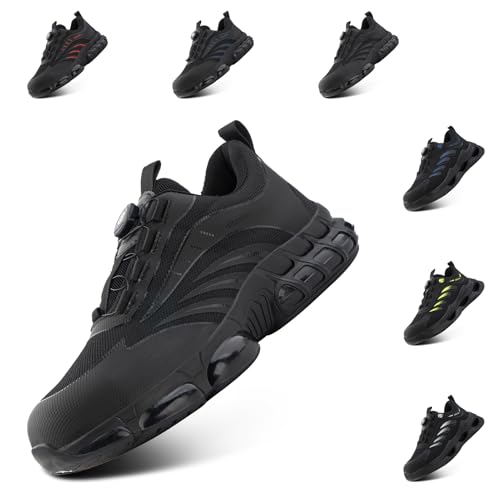 Loiston Sicherheitsschuhe Herren Damen Arbeitsschuhe mit Stahlkappe Sneaker rutschfest Leicht Atmungsaktiv Schutzschuhe Schwarz 46 EU von Loiston