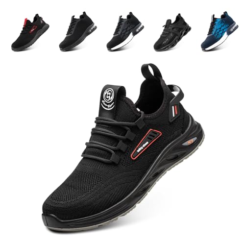 Sicherheitsschuhe Herren Stahlkappenschuhe Damen Arbeitsturnschuhe Arbeitsschuhe Schutzschuhe Sportlich Leichte mit Stahlkappe GK706 Schwarz EU 44 von Loiston