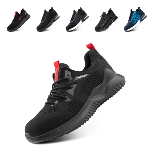 Sicherheitsschuhe Herren Stahlkappenschuhe Damen Arbeitsturnschuhe Arbeitsschuhe Schutzschuhe Sportlich Leichte mit Stahlkappe GK737 Schwarz EU 40 von Loiston