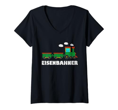 Damen Eisenbahner Kinder Eisenbahn Jungen T-Shirt mit V-Ausschnitt Damen Eisenbahner Kinder Eisenbahn Jungen T-Shirt mit V-Ausschnitt von Lok Kleidung Lokfahrer Lokomotive Geschenke