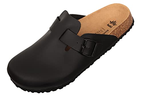 Loki Karl by Hausschuhe für Herren I nachhaltig & vegan, PETA-Zertifiziert I Clogs mit Flexibler Eva-Laufsohle & Memory-Korkfußbett I Pantoffeln in Leder-Optik, Allergiker-freundlich I 42 in Schwarz von Loki