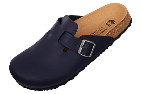 Loki Karl by Hausschuhe für Herren I nachhaltig & vegan, PETA-Zertifiziert I Clogs mit Flexibler Eva-Laufsohle & Memory-Korkfußbett I Pantoffeln in Leder-Optik, Allergiker-freundlich I 44 in Blau von Loki