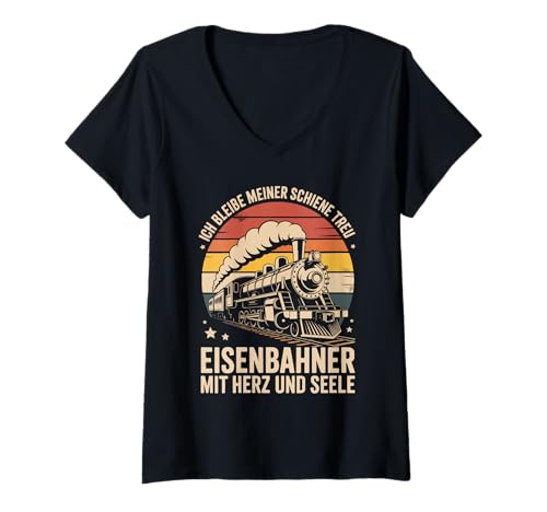Damen Ich Bleibe Meiner Schiene Treu Eisenbahner Mit Herz Und T-Shirt mit V-Ausschnitt Damen Ich Bleibe Meiner Schiene Treu Eisenbahner Mit Herz Und T-Shirt mit V-Ausschnitt von Lokomotive Eisenbahn Dampflok Retro Zugliebhaber