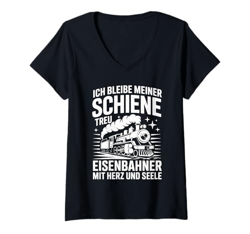 Damen Ich Bleibe Meiner Schiene Treu Eisenbahner Mit Herz Und T-Shirt mit V-Ausschnitt Damen Ich Bleibe Meiner Schiene Treu Eisenbahner Mit Herz Und T-Shirt mit V-Ausschnitt von Lokomotive Eisenbahn Dampflok Retro Zugliebhaber
