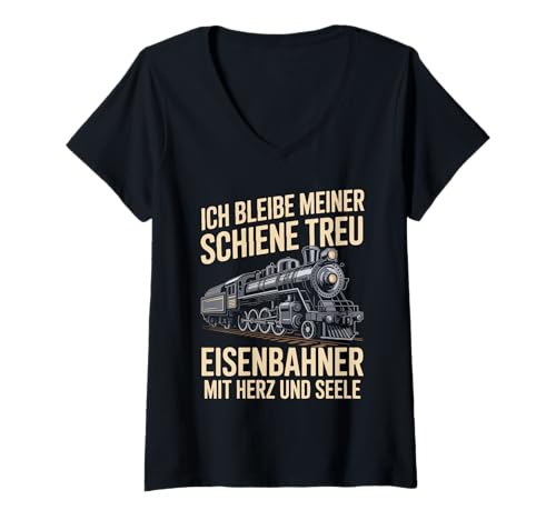 Damen Ich Bleibe Meiner Schiene Treu Eisenbahner Mit Herz Und T-Shirt mit V-Ausschnitt Damen Ich Bleibe Meiner Schiene Treu Eisenbahner Mit Herz Und T-Shirt mit V-Ausschnitt von Lokomotive Eisenbahn Dampflok Retro Zugliebhaber