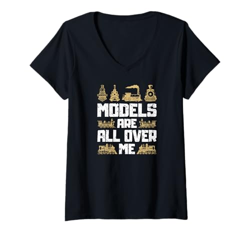 Damen Models Stehen Auf Mich Modelleisenbahn T-Shirt mit V-Ausschnitt von Lokomotive Eisenbahn Tshirts