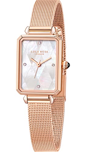 Lola Rose Damen Uhr aus Perlmutt mit Diamantmuster und Roségoldenem Milanaise-Stahlband Lola Rose Damen Uhr aus Perlmutt mit Diamantmuster und Roségoldenem Milanaise-Stahlband von Lola Rose