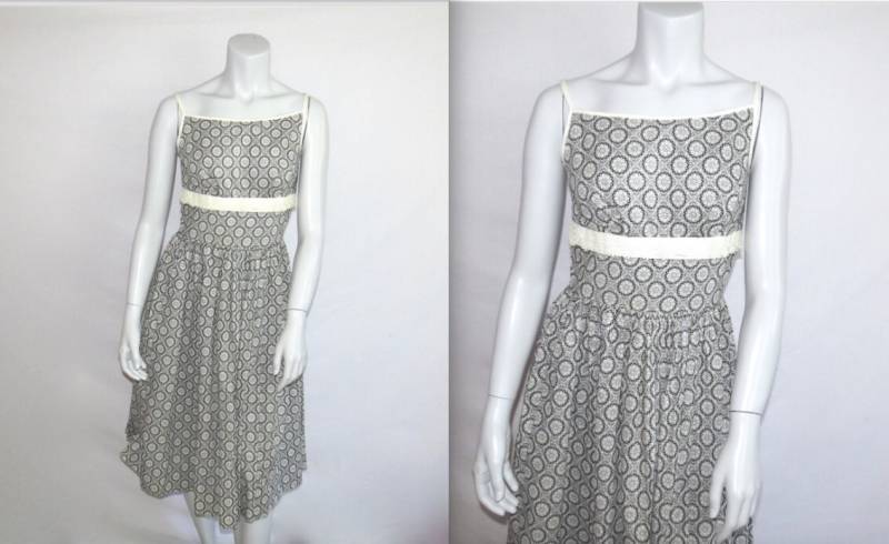 Süßes Vintage Miss Trude Jr 1950Er Schwarz Weiß Ärmelloses Baumwollkleid Gr 11 von LolaAndBlack