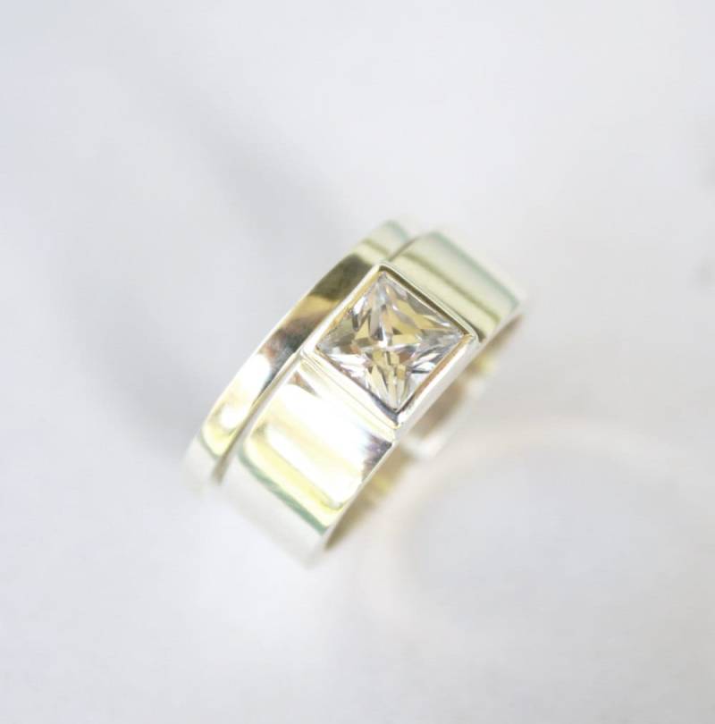 Einzigartiger Verlobungsring/Vintage Steinring Rustikales Ehering Set von LolaAndCash