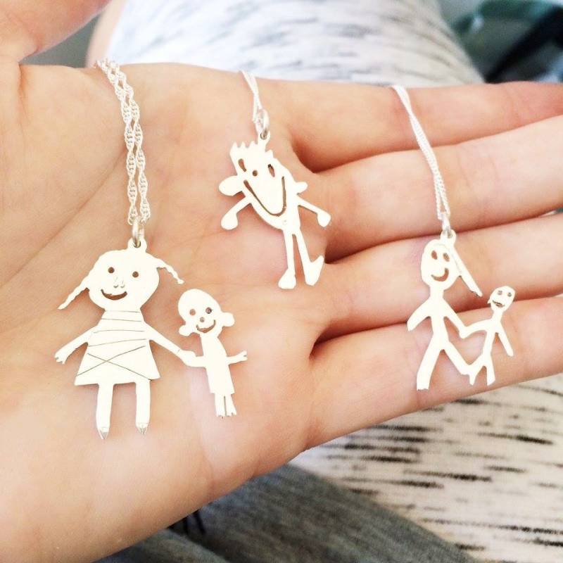sterling Silber Kinder Kunst Halskette Benutzerdefinierte Kind Zeichnung Anhänger von LolaAndCash
