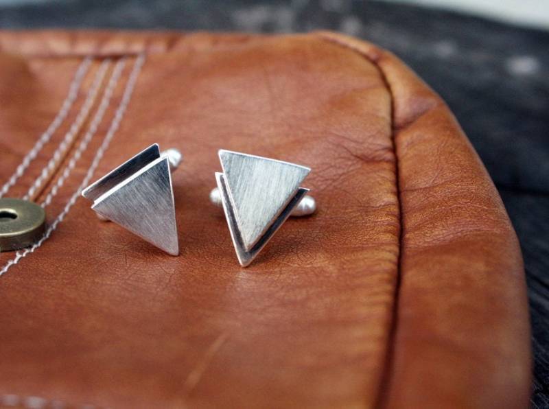 Manschettenknöpfe Chevron Dreieck Sterling Silber Jungs Schmuck Goomsmen Beste Mann Geschenk von LolaAndCash