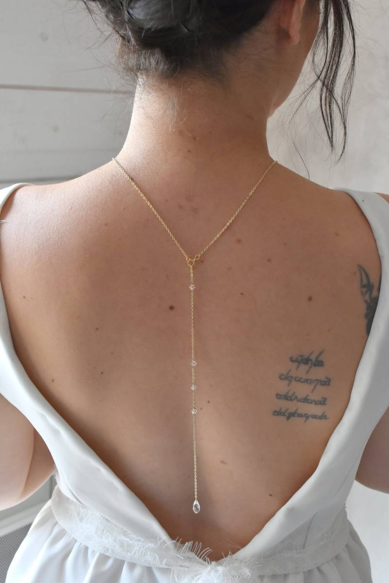 Pure - Hochzeits-Halskette Mit Kristallperlen Und Feiner Kette Auf Der Rückseite, Kristalltropfen Pure - Hochzeits-Halskette Mit Kristallperlen Und Feiner Kette Auf Der Rückseite, Kristalltropfen von LolaFramboisebijoux