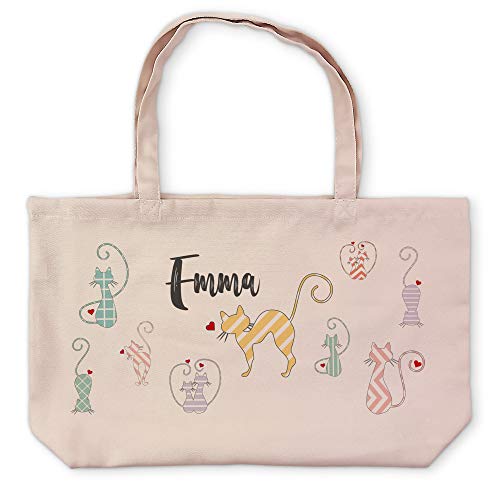 LolaPix Personalisierte Canvas Tasche mit Name/Text. Personalisierte Geschenke. Canvas. Verschiedene Designs zur Auswahl. 48x35cm. Kate Tasche. Katzen von LolaPix