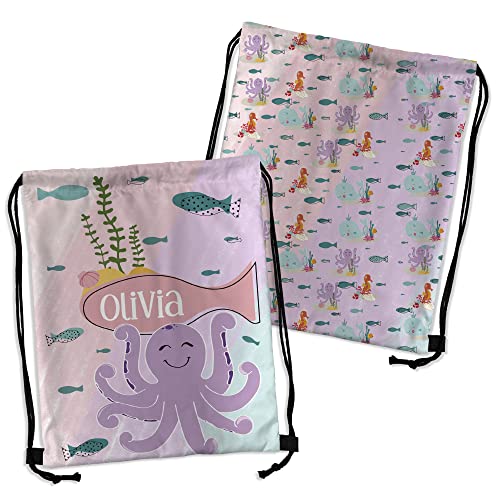 LolaPix Sportbeutel Mädchen. Turnbeutel Kinder Personalisierte. Schule/Kindergarten. Stoff-Rucksack. Personalisierte Geschenke. 37x44 cm. Baby-Oktopus von LolaPix