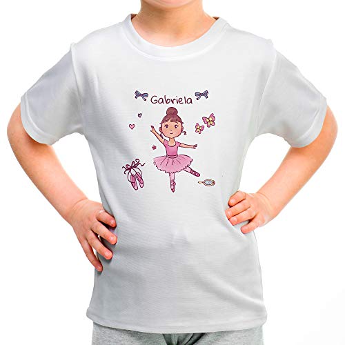 T-Shirt Mädchen Personalisiert mit Name/Text. Personalisierte Kindergeschenke. Verschiedene Designs und Farben zur Auswahl. 100% Baumwolle. Rosa Ballerina von LolaPix