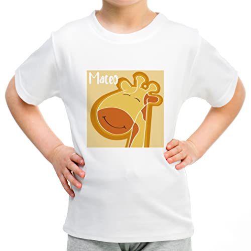 Personalisiertes Kinder-T-Shirt. Personalisierter Name. Geschenke für Kinder. Kurzarm-T-Shirt. Verschiedene Größen. Berührung von Baumwolle. Verschiedene Ausführungen. Giraffe Freund von LolaPix