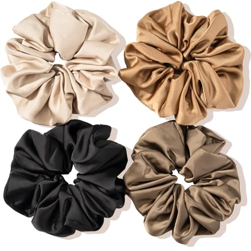 (4 Stück) Lolalet Große Haargummis Seide Scrunchies Satin für Damen, Haargummi Weich Elastisch Silk Skrunschis Groß für Damen Frauen Mädchen 4 Farben - B von Lolalet