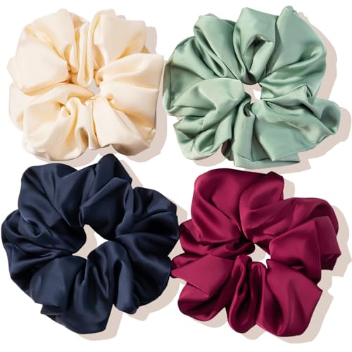 (4 Stück) Lolalet Große Haargummis Seide Scrunchies Satin für Damen, Haargummi Weich Elastisch Silk Skrunschis Groß für Damen Frauen Mädchen 4 Farben - C von Lolalet