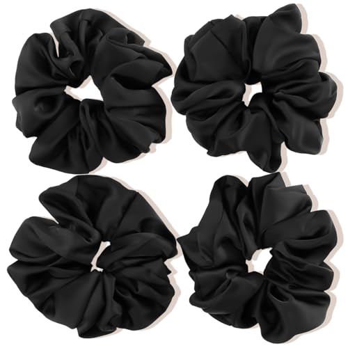 (4 Stück) Lolalet Große Haargummis Seide Scrunchies Satin für Damen, Haargummi Weich Elastisch Silk Skrunschis Groß für Damen Frauen Mädchen 4 Farben - F von Lolalet