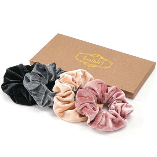 (4 Stück) Lolalet Velvet Haargummis Scrunchies Haare Bands, Weiche Elastisch Pferdeschwanzhalter für Damen Frauen Mädchen Haarschmuck - Stil A von Lolalet