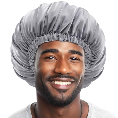 Lolalet 1 Stück Seidenhaube für Herren zum Schlafen Satin Bonnet, Seide Schlafmütze für Männer -Grau von Lolalet