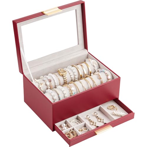 Lolalet Armband-Organizer mit Schublade, Bracelet Display Schmuck Box Aufbewahrungsbox mit Rollen für Armreifen Uhren, Klare Deckel Halter für Frauen Mädchen -Rot von Lolalet