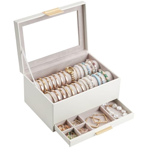 Lolalet Armband-Organizer mit Schublade, Bracelet Display Schmuck Box Aufbewahrungsbox mit Rollen für Armreifen Uhren, Klare Deckel Halter für Frauen Mädchen -Weiß von Lolalet