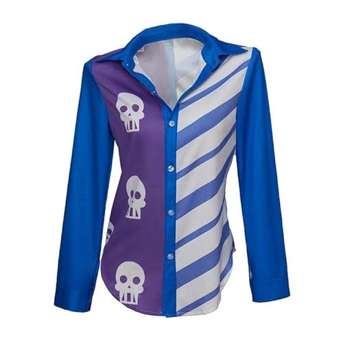 LoliMiss Damen Cosplay Shirt Blau Schädel Button-Down Shirt Halloween Top von LoliMiss