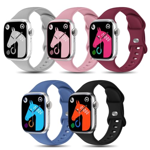 Lolileo 5-Paare Silikon Sport Armbänder Kompatibel Mit Apple Watch Armband 38mm 40mm 41mm Damen Herren,Uhrenarmband für Paare,Weiche Band Kompatibel Mit Iwatch Armband Se 10 9 8 7 6 5 4 3 2 1 von Lolileo