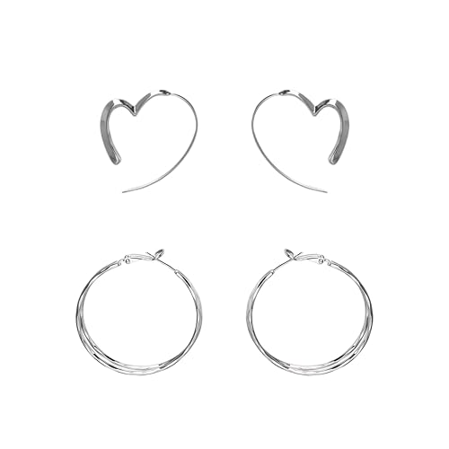 Lolileo Damen Silber Ohrringe,2 Paare Kreolische Ohrringe,Silber Damen Und Mädchen, Spiralring Ohrringe,Hypoallergene Schlaf Ohrringe,S925 Runde Ohrringe Set,Geeignet für Männer,Frauen Und Mädchen(B) von Lolileo