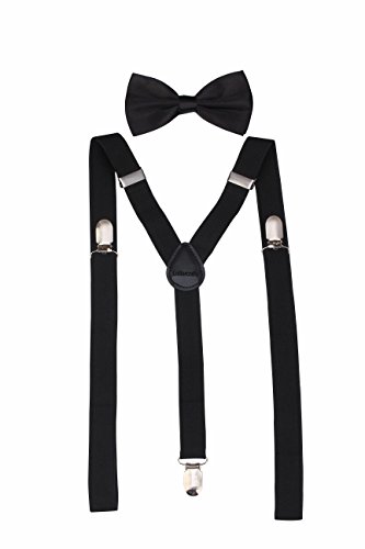 Klassische, feste Hosenträger mit passender Fliege für Herren Gr. Einheitsgröße, Schwarz von Lolitarcrafts