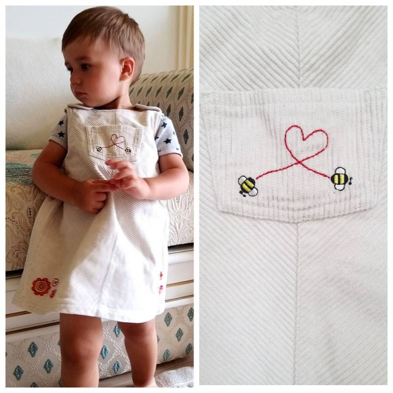 12-18 Monate Mädchenkleid Beige Cordkleid Schürze Kleid Kinderkleid Babykleid Pinafore Bee Print von Lolitavintagee