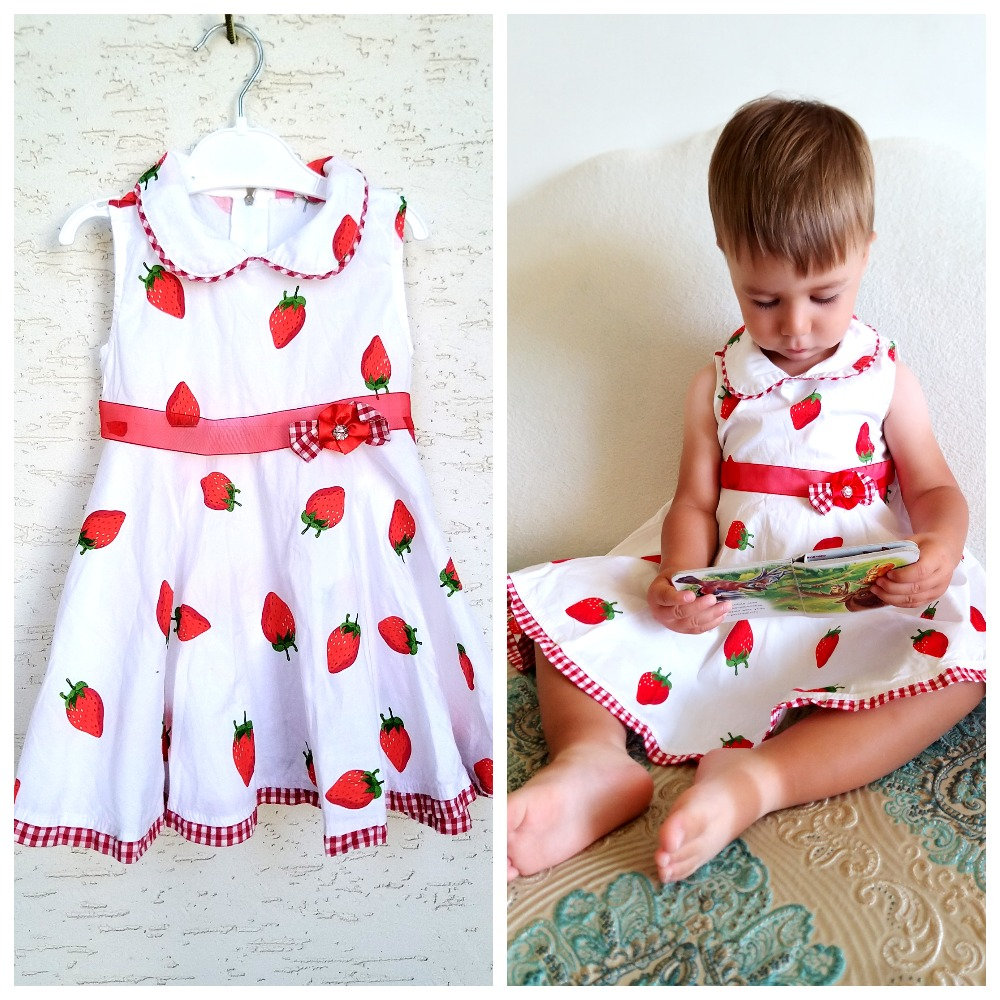 2T Erdbeere Print Kleid Babykleid Mädchenkleid Kinderkleid Kleinkindkleid Sommeroutfit Obstkleid Rot Weiß von Lolitavintagee