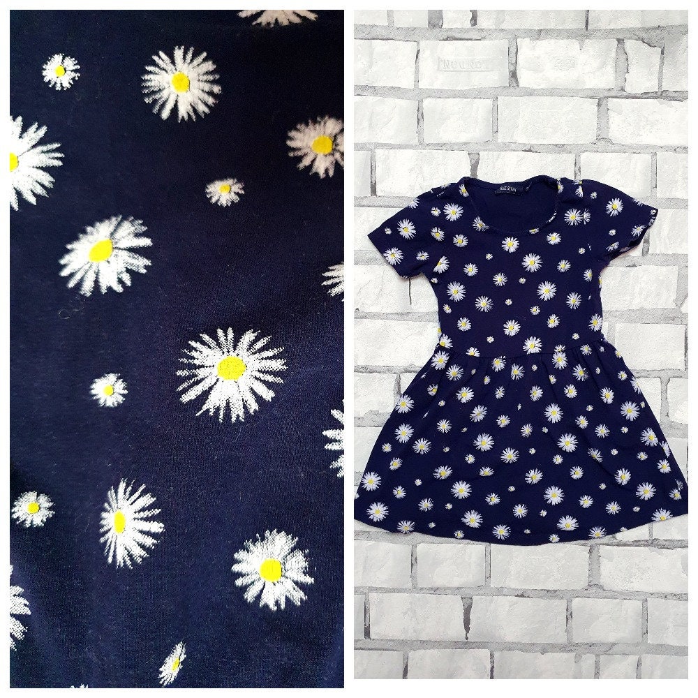 3T Marineblaues Kleid Babykleid Mädchenkleid Kinderkleid Kleinkindkleid Sommeroutfit Sommerkleid Daisy Print von Lolitavintagee