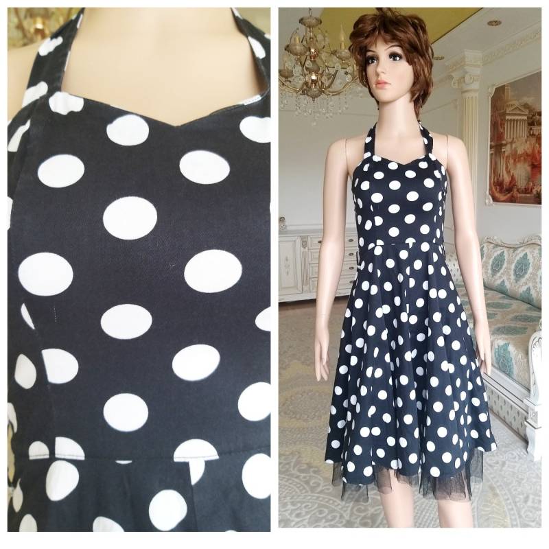 80Er Jahre Rockabilly Kleid Pin Up Kreis Frauen Vintage Schwarz Weiß Polka Dot Party Xs von Lolitavintagee