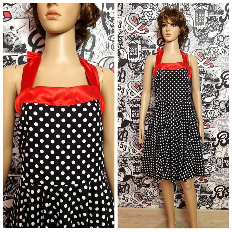 80Er Rockabilly Kleid Kreiskleid Frauen Vintage Schwarz Weiß Polka Dot Partykleid Sommerkleid Midi Retro von Lolitavintagee