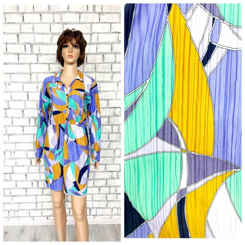 Abstraktes Printkleid S Damenkleid Sommerkleid Lässiges Kleid Mehrfarbiges Boho Langarmkleid Retrokleid Shirtkleid Mit Kragen von Lolitavintagee