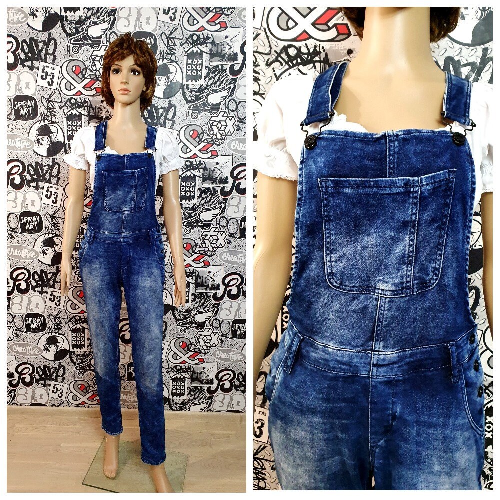 Acid Wash Overalls Damen Overall Hose M Denim Jeans Coverall Grunge Coveralls von Lolitavintagee