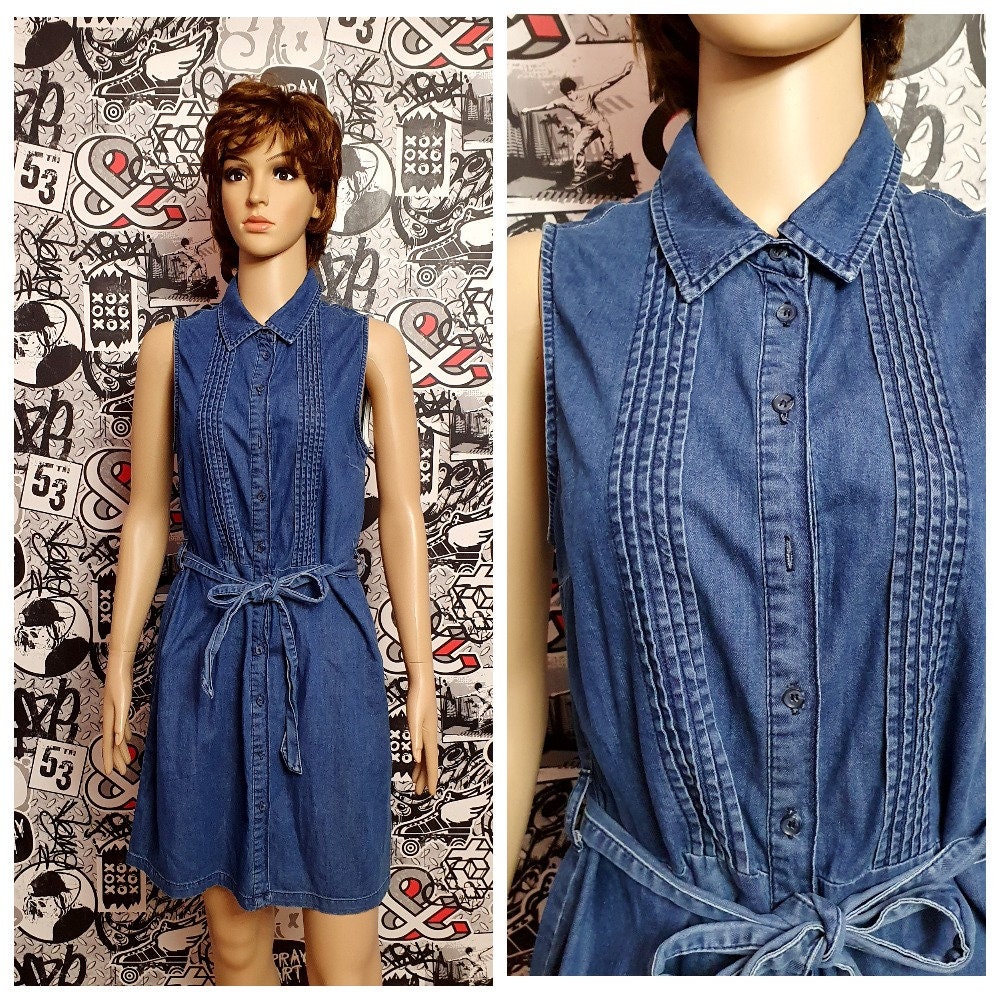 Boho Kleid Jeanskleid Minikleid Lässiges Strandkleid Blau M von Lolitavintagee