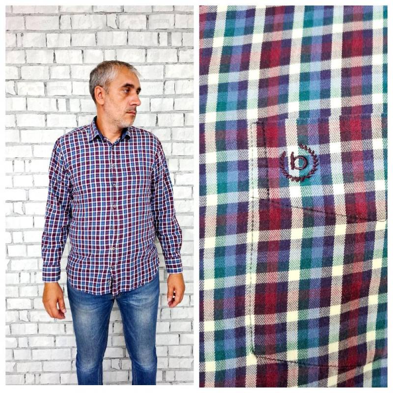 Bugatti Hemd M Blau Karohemd Herrenhemd Cowboy Arbeitshemd Tartanhemd Vintage Westernhemd von Lolitavintagee