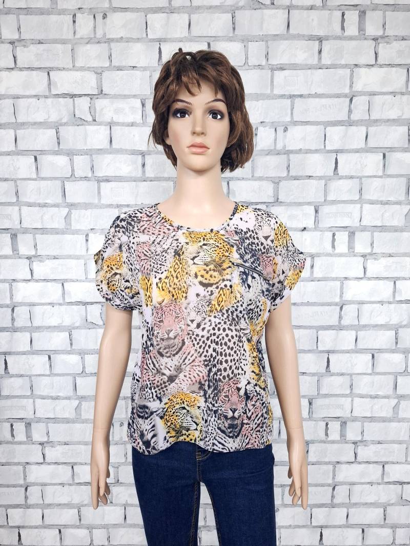 Damen Blusentop M Damenbluse Tigerbluse Damentop Tigerprint Shirt Tierprint Vintage Tierprintshirt Sommer Strand Top von Lolitavintagee